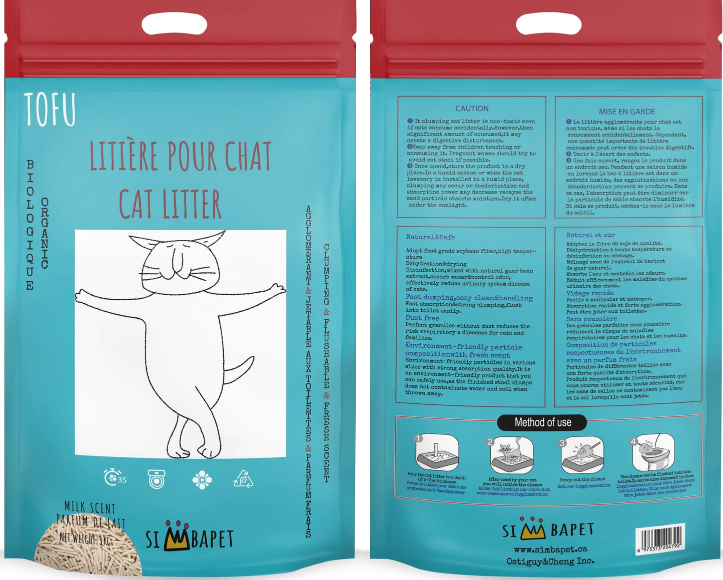 Version améliorée 2024 Litière biologique au Tofu - Parfum de Lait - Livraison seulement