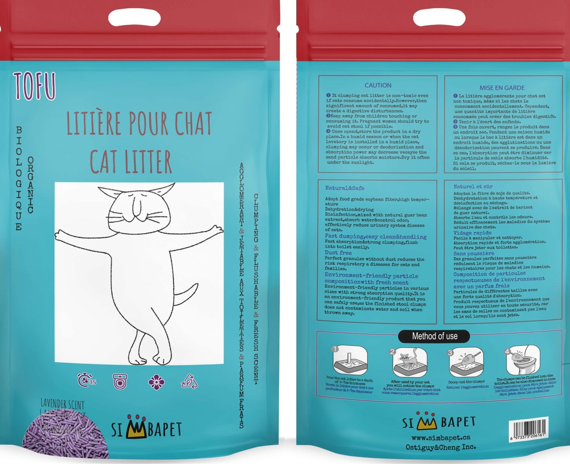 Version améliorée 2024 Litière biologique au Tofu - Parfum de Lavande - Livraison seulement